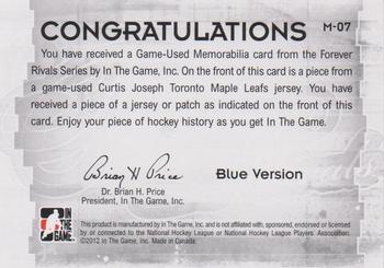 2012-13 In The Game Forever Rivals - Game Used Jerseys Blue/Red #M-07 Curtis Joseph Back
