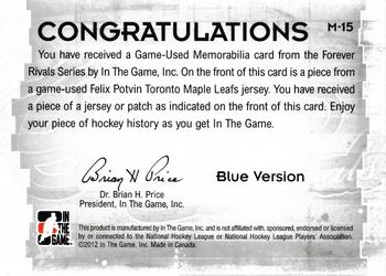 2012-13 In The Game Forever Rivals - Game Used Jerseys Blue/Red #M-15 Felix Potvin Back