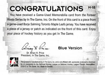 2012-13 In The Game Forever Rivals - Game Used Jerseys Blue/Red #M-18 Borje Salming Back