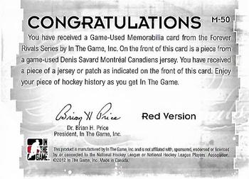 2012-13 In The Game Forever Rivals - Game Used Jerseys Blue/Red #M-50 Denis Savard Back