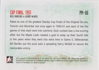 2012-13 In The Game Forever Rivals - Playoff Matchups #PM-06 Bill Barilko / Gerry McNeil Back