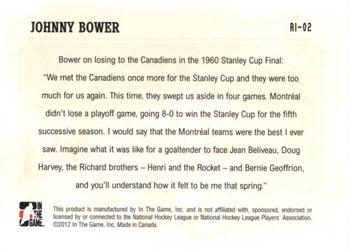 2012-13 In The Game Forever Rivals - Rivalry #RI-02 Johnny Bower Back