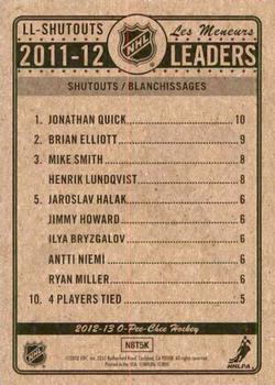 2012-13 O-Pee-Chee - League Leaders #LL-SHUTOUTS Jonathan Quick / Brian Elliott / Mike Smith Back