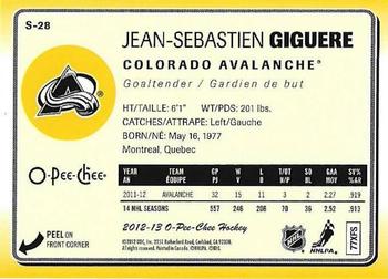 2012-13 O-Pee-Chee - Stickers #S-28 Jean-Sebastien Giguere Back
