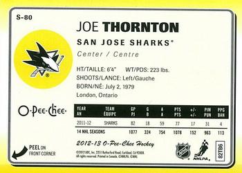 2012-13 O-Pee-Chee - Stickers #S-80 Joe Thornton Back