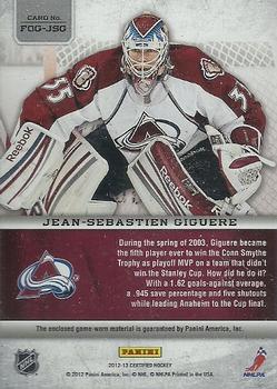 2012-13 Panini Certified - Fabric of the Game #FOG-JSG Jean-Sebastien Giguere Back