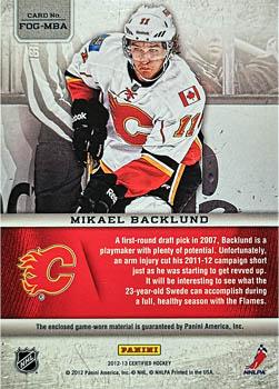 2012-13 Panini Certified - Fabric of the Game #FOG-MBA Mikael Backlund Back