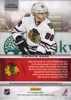 2012-13 Panini Certified - Fabric of the Game #FOG-KAN Patrick Kane Back
