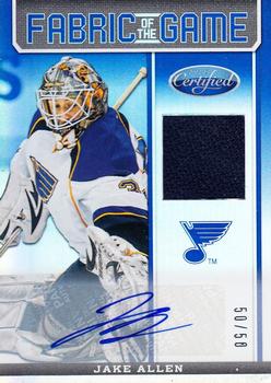 2012-13 Panini Certified - Fabric of the Game Mirror Blue Jersey Autographs #FOG-JA Jake Allen Front