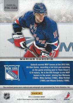 2012-13 Panini Certified - Fabric of the Game Mirror Blue Jersey Autographs #FOG-GAB Marian Gaborik Back