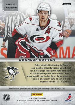 2012-13 Panini Certified - Fabric of the Game Mirror Gold Prime #FOG-BSU Brandon Sutter Back