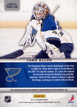 2012-13 Panini Certified - Fabric of the Game Mirror Red Jersey Team Die Cut #FOG-JA Jake Allen Back