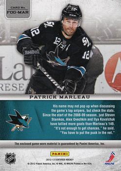 2012-13 Panini Certified - Fabric of the Game Mirror Red Jersey Team Die Cut #FOG-MAR Patrick Marleau Back