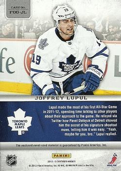 2012-13 Panini Certified - Fabric of the Game Mirror Red Jersey Team Die Cut #FOG-JL Joffrey Lupul Back