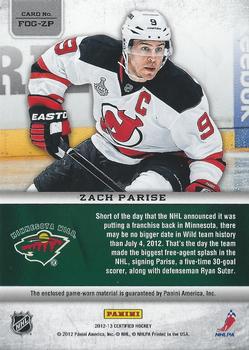 2012-13 Panini Certified - Fabric of the Game Mirror Red Jersey Team Die Cut #FOG-ZP Zach Parise Back