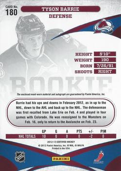 2012-13 Panini Certified - Mirror Red #180 Tyson Barrie Back