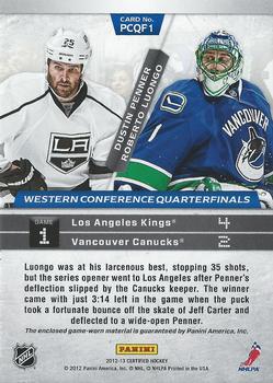 2012-13 Panini Certified - Path to the Cup Quarter Finals Dual Jerseys #PCQF1 Dustin Penner / Roberto Luongo Back