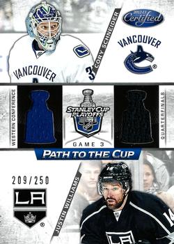 2012-13 Panini Certified - Path to the Cup Quarter Finals Dual Jerseys #PCQF3 Cory Schneider / Justin Williams Front