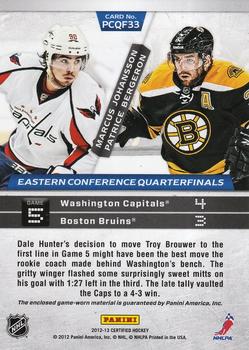 2012-13 Panini Certified - Path to the Cup Quarter Finals Dual Jerseys #PCQF33 Marcus Johansson / Patrice Bergeron Back