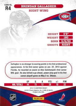 2012-13 Panini Certified - Redemption Rookie #R4 Brendan Gallagher Back
