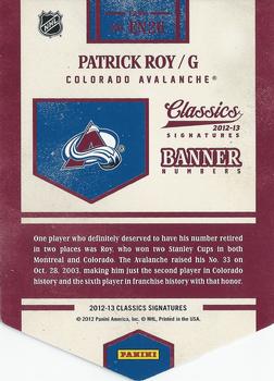 2012-13 Panini Classics Signatures - Banner Numbers #EN26 Patrick Roy Back