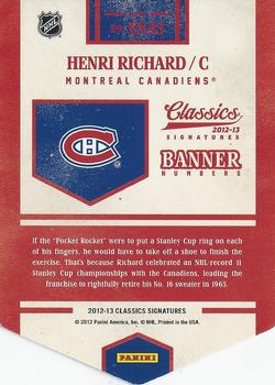 2012-13 Panini Classics Signatures - Banner Numbers #EN43 Henri Richard Back