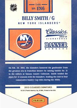 2012-13 Panini Classics Signatures - Banner Numbers #EN6 Billy Smith Back