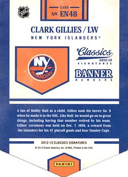 2012-13 Panini Classics Signatures - Banner Numbers #EN48 Clark Gillies Back