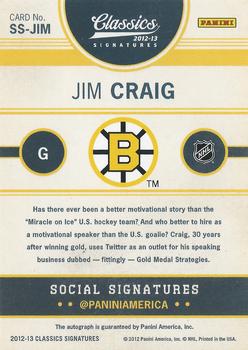 2012-13 Panini Classics Signatures - Social Signatures #SS-JIM Jim Craig Back
