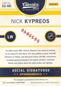 2012-13 Panini Classics Signatures - Social Signatures #SS-NK Nick Kypreos Back