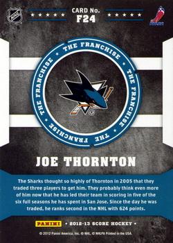 2012-13 Score - The Franchise #F24 Joe Thornton Back