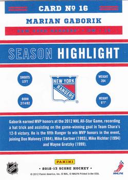 2012-13 Score - Gold Rush #16 Marian Gaborik Back
