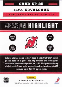 2012-13 Score - Gold Rush #25 Ilya Kovalchuk Back