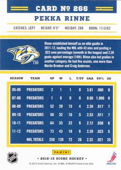 2012-13 Score - Gold Rush #266 Pekka Rinne Back