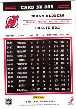 2012-13 Score - Gold Rush #289 Johan Hedberg Back
