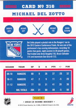 2012-13 Score - Gold Rush #316 Michael Del Zotto Back