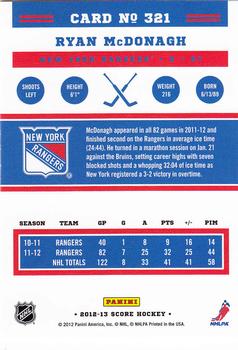 2012-13 Score - Gold Rush #321 Ryan McDonagh Back