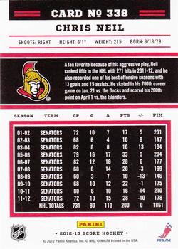 2012-13 Score - Gold Rush #338 Chris Neil Back