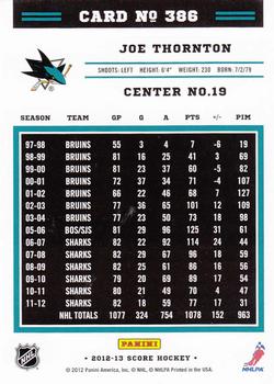 2012-13 Score - Gold Rush #386 Joe Thornton Back