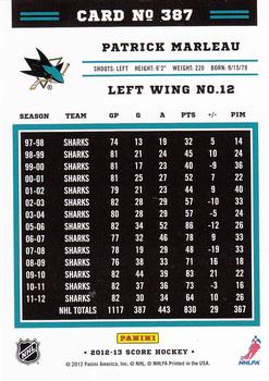 2012-13 Score - Gold Rush #387 Patrick Marleau Back