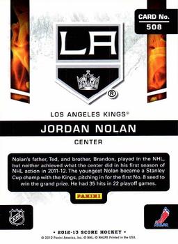 2012-13 Score - Gold Rush #508 Jordan Nolan Back