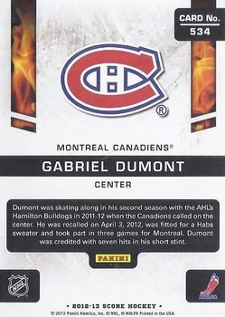 2012-13 Score - Gold Rush #534 Gabriel Dumont Back