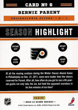 2012-13 Score - Gold Rush #6 Bernie Parent Back