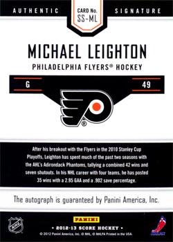 2012-13 Score - Signatures #SS-ML Michael Leighton Back