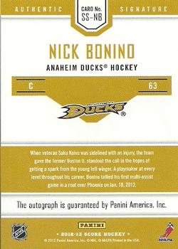 2012-13 Score - Signatures #SS-NB Nick Bonino Back