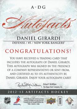 2012-13 Upper Deck Artifacts - Autofacts #A-DG Daniel Girardi Back