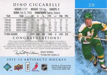 2012-13 Upper Deck Artifacts - Jersey/Patch Emerald #20 Dino Ciccarelli Back