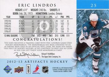 2012-13 Upper Deck Artifacts - Jersey/Patch Emerald #25 Eric Lindros Back