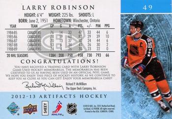 2012-13 Upper Deck Artifacts - Jersey/Patch Emerald #49 Larry Robinson Back