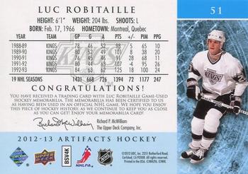 2012-13 Upper Deck Artifacts - Jersey/Patch Emerald #51 Luc Robitaille Back